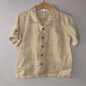 Janie and Jack Safari Linen Short Sleeve Shirt Khaki Boys Size 4